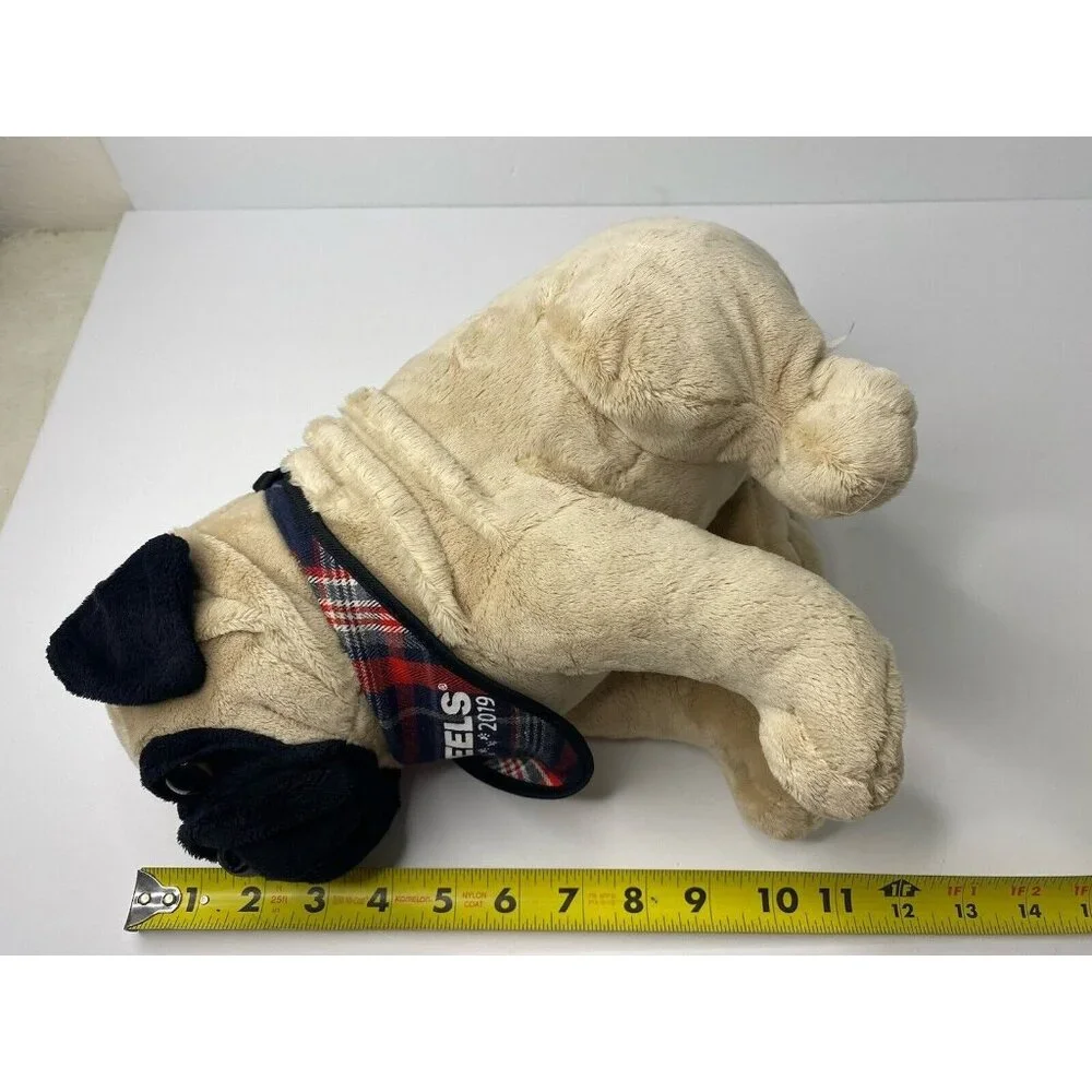 JAAG‎ Plush Pug Dog Stuffed Animal Scheels 2019 Bandana Tan Black Wrinkles